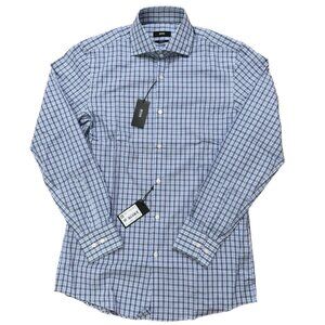 Hugo Boss Dress Shirt Mens Size 15-32/33 Long Sleeve Sharp Fit Check Blue NEW